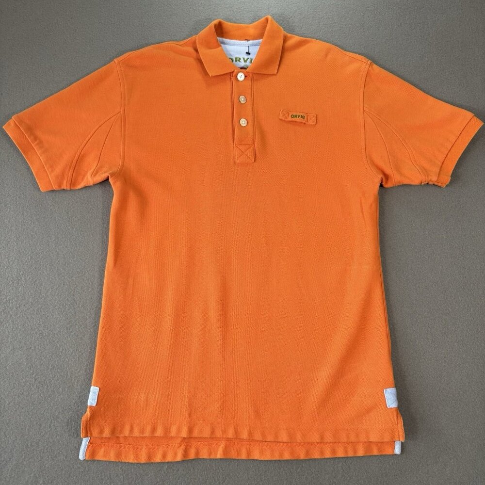 ORVIS Orange Short Sleeve Heavy Cotton Fishing Polo Shirt Mens S Classic Outdoor